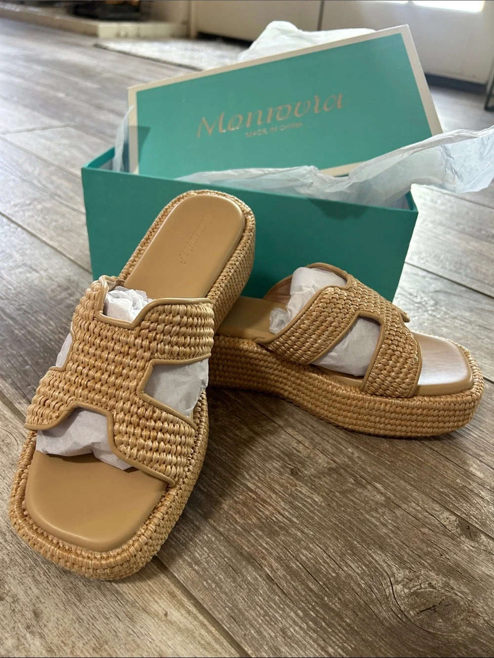 Monrovia Tan Woven Slide  - Women's Platform Slides